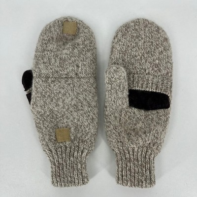Mens Thinsulate Wool Blend Convertible Mittens Fingerless Gloves Oatmeal Marl OS