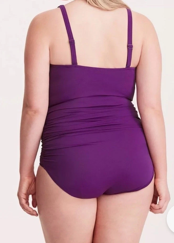 Traje de baño de una pieza delantero con cordones tórrido púrpura talla 1X adelgazante control abdominal Foto 2 de 4
