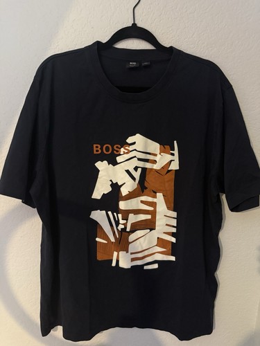 Hugo Boss Men's Tiburt Abstract Logo Graphic Tee Dark Blue T-Shirt XXL