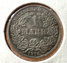 1914 GERMANY  SILVER ONE MARK  BETTER COIN