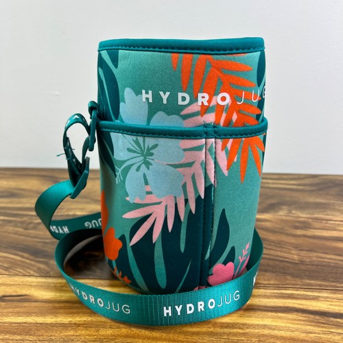 HydroJug Bottle Carrier Sleeve Tropical Print Adjustable Strap Pockets Green