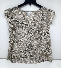 Women’s Nine West Flutter Sleeve Button Front Blouse Size XL Animal Print
