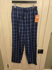 Vtg New NOS Men's Flannel 100 Cotton Pajama Pants, Plaid Blue Sleepwear PJ's