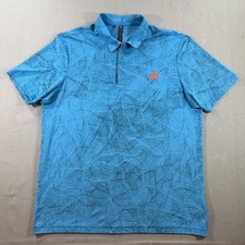 Adidas Motion Print Golf Polo Shirt Mens Large Blue All Over Print Stretch ZIP