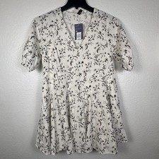 Universal Thread Women's White Floral V-Neck Puff Sleeve Dress Size S
