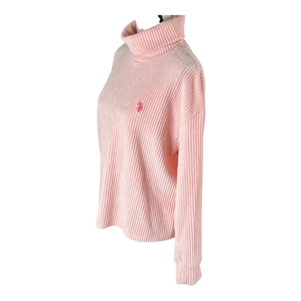 US Polo Assn. Suéter para mujer rosa claro tejido gofre cuello alto talla XL Foto 3 de 4