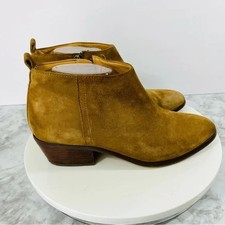 Botas al tobillo de cuero gamuza J Crew para mujer 8 camel tostado tacón bloque cremallera