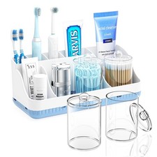 Bathroom Counter Organizer and Storage with 2 Pack Qtip Holder Dispenser, 7 S...
