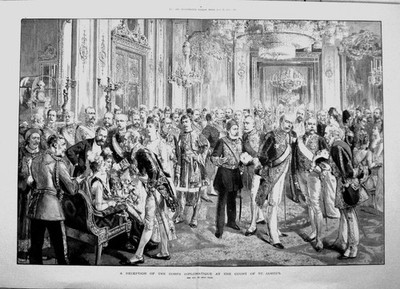 Antiker Druck 1891 St. James Court Corps Diplomatique Empfang Männer Frauen 19.