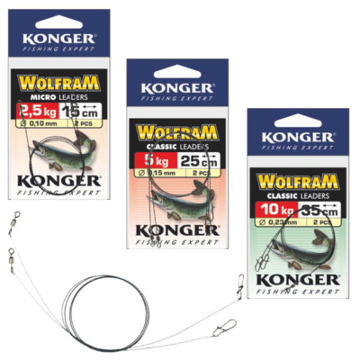 2x WOLFRAM-VORFACH SUPER STRONG, WOLFRAM LEADERS, RAUBFISCHVORFACH, STAHLVORFACH