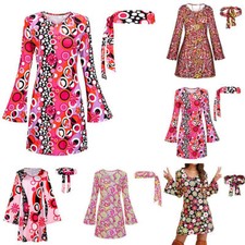 Women's Hippie 70' S Disco Costume Flower Fancy Dress Ladies Hippie Flare OutfiT