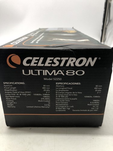 Celestron Ultima 80 Angled Spotting Scope 20-60x Zoom Eyepiece - Picture 3 of 13