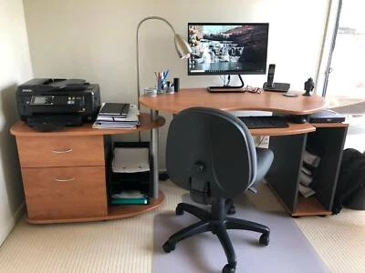 Desk With Rotating Side Table Filing Cabinet Drawers Bookcase
