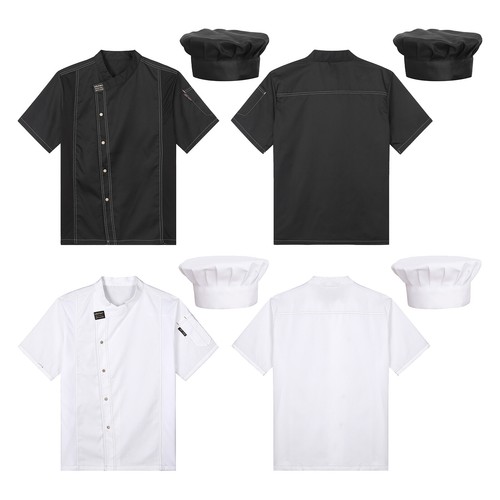 Camicia donna uomo unisex giacca con cappello caffè chef cappotto professionale blusa cuoco - Foto 3 di 36