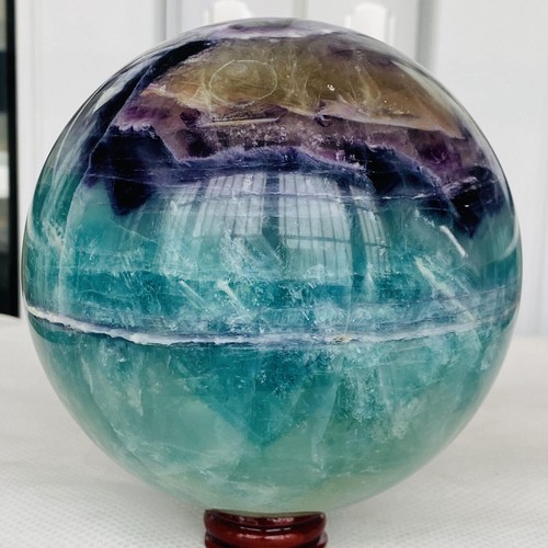 60 mm + bola de fluorita natural colorida bola de cristal de cuarzo piedra preciosa bola curativa + soporte - Imagen 17 de 24
