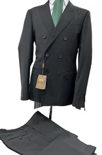 ABITO UOMO DOPPIO PETTO NERO FRESCO LANA TASMANIA 46 48 50 52 54 56 58 PRIMAVERA