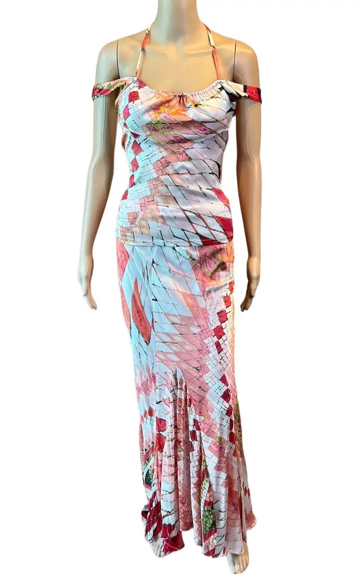 Ensemble Jupe Deux Pièces Vintage Robert Cavalli XS - Imprimé Signature Stretch Soyeux, Années 2010, Occasion Très Bon état