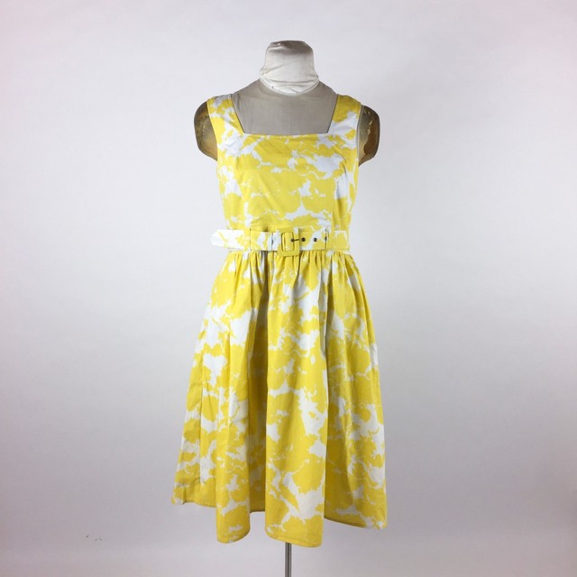 Eshakti Yellow Floral Dress Sz 6 50s Style Fit & Flare Sleeveless Pockets | eBay