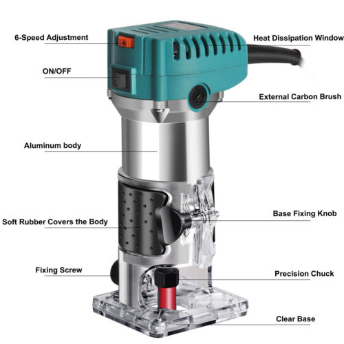 Wood Trimmer Router 6 Speed 30000RPM Electric DIY Woodworking Tool 880W 110V - Picture 5 of 15