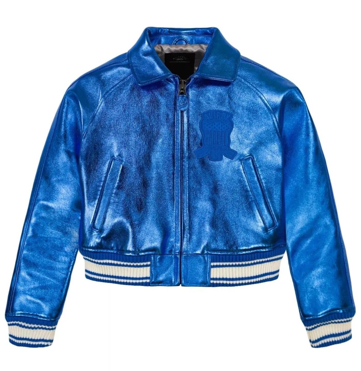 Women Avirex Metallic Blue Cropped Icon Jacket in Genuine Handmade