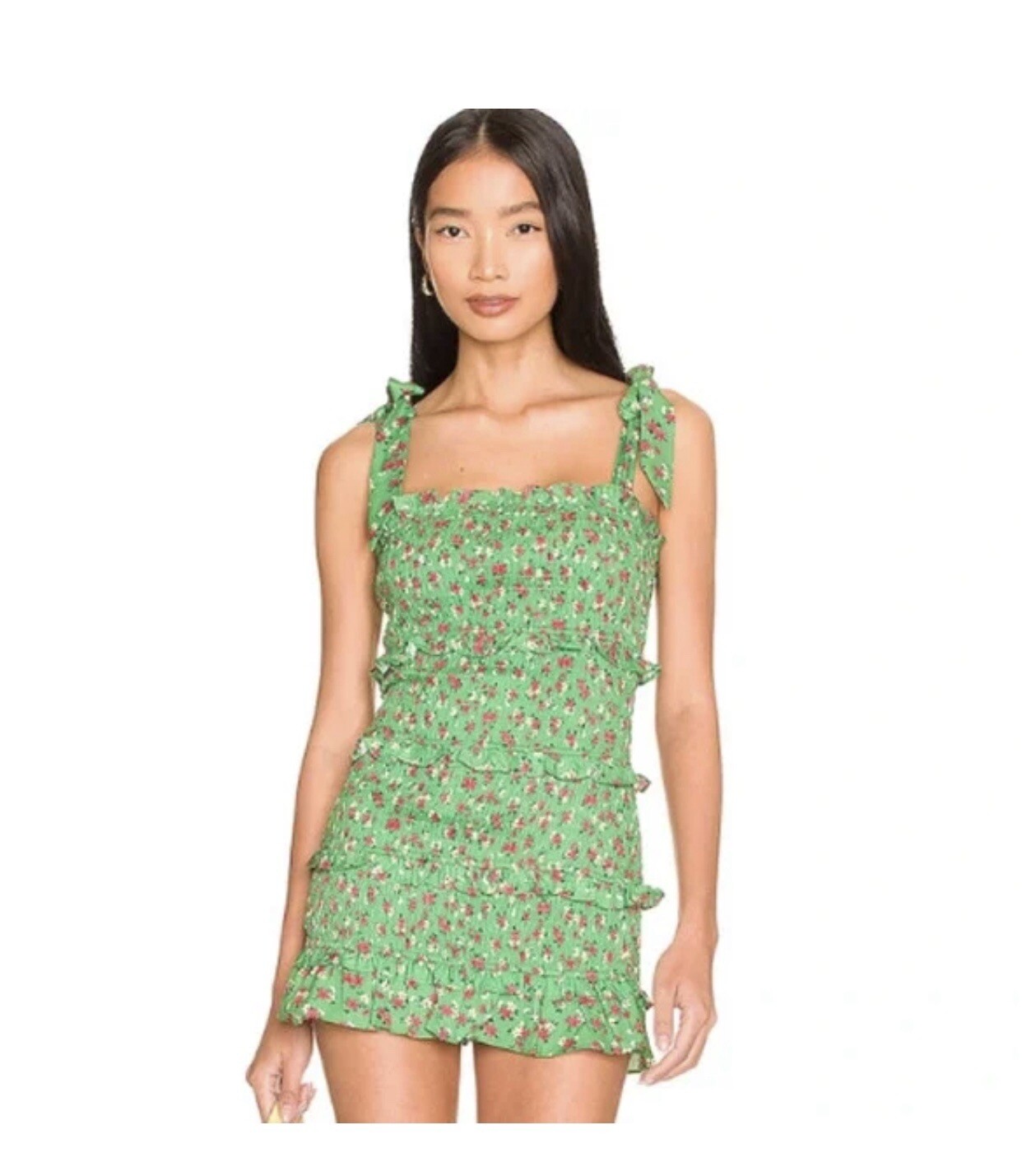 MORE TO COME Despina Ruched Mini Dress in Green Floral Medium