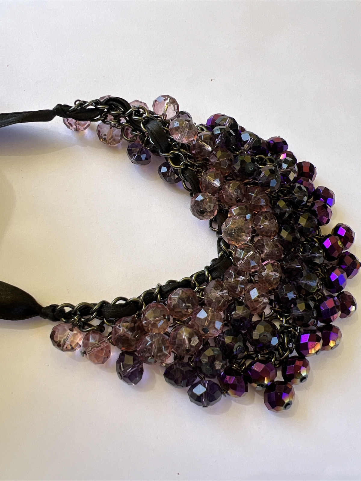 Bib Collar Adjustable Statement Necklace Faced Gl… - image 3