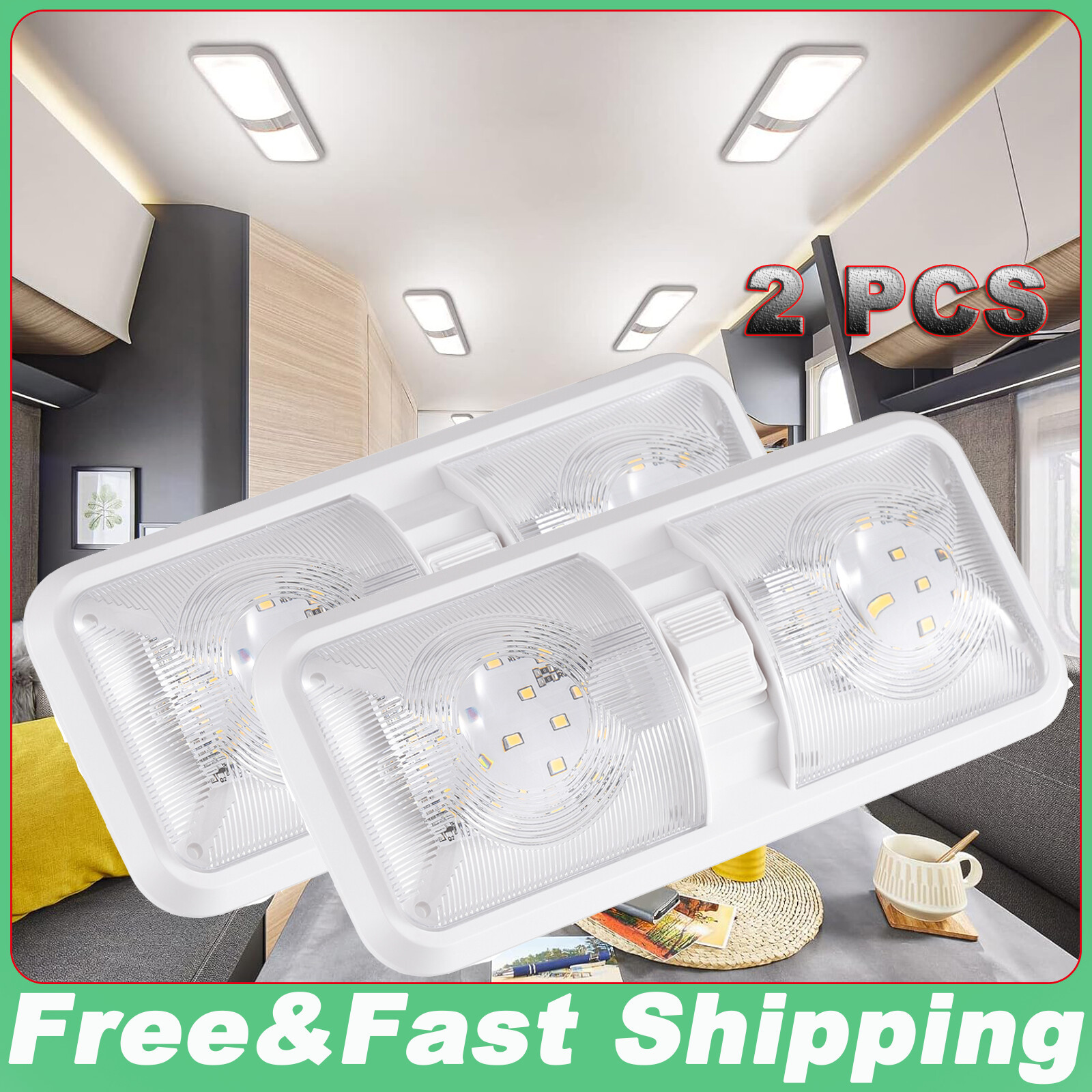 2-Pack 12V LED RV Dome Lights for Trailers Campers Boats Interior