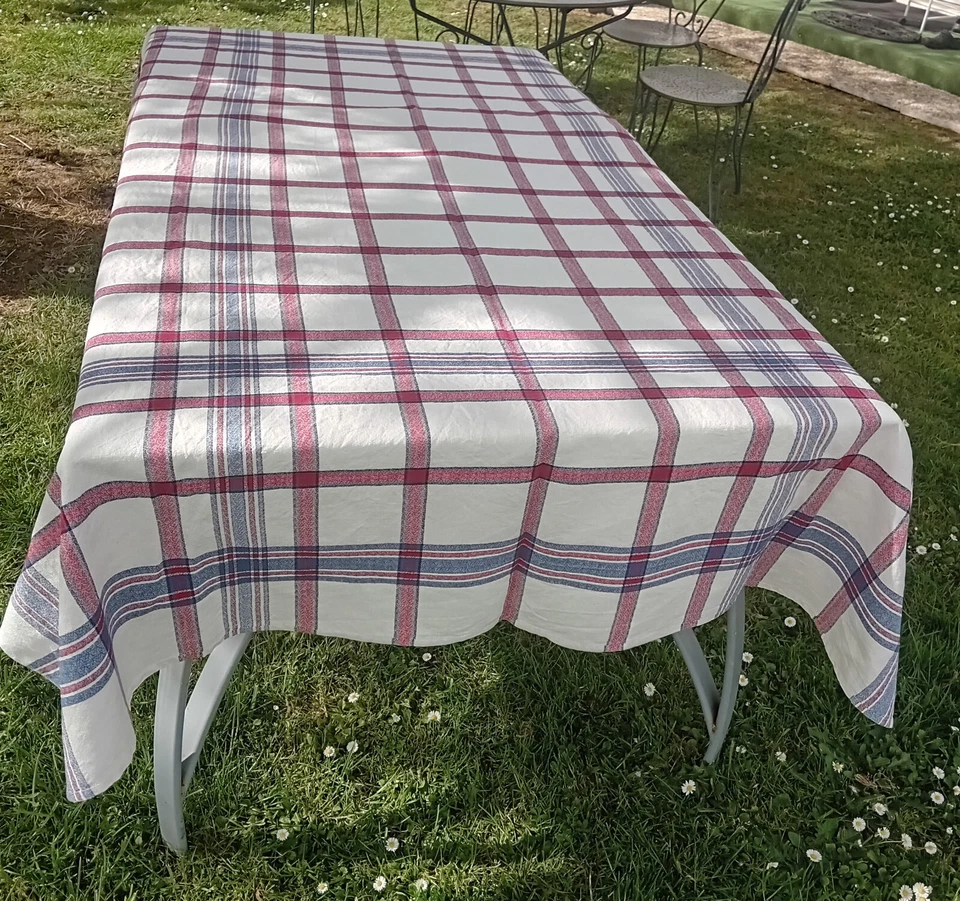 nappe et 12 serviettes assorties en lin/coton à carreaux monogrammées BB - Photo 2/4