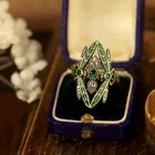 Art Deco Style Emerald Antique Gold Lab Created Diamond Wedding 925 Silver Ring