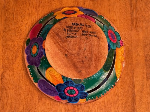 MEXICAN FOLK ART WOODEN BOWL Colorful Birds 12”, MEXICO - Picture 3 of 5