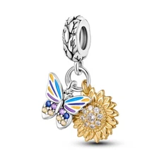 MULA European Silver Plated Charm Enamel Sunflower Butterfly For Women Bracelet