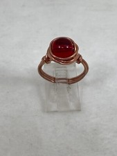 Handmade Copper Wire Wrap Red Glass Bead Rings Size 6 188