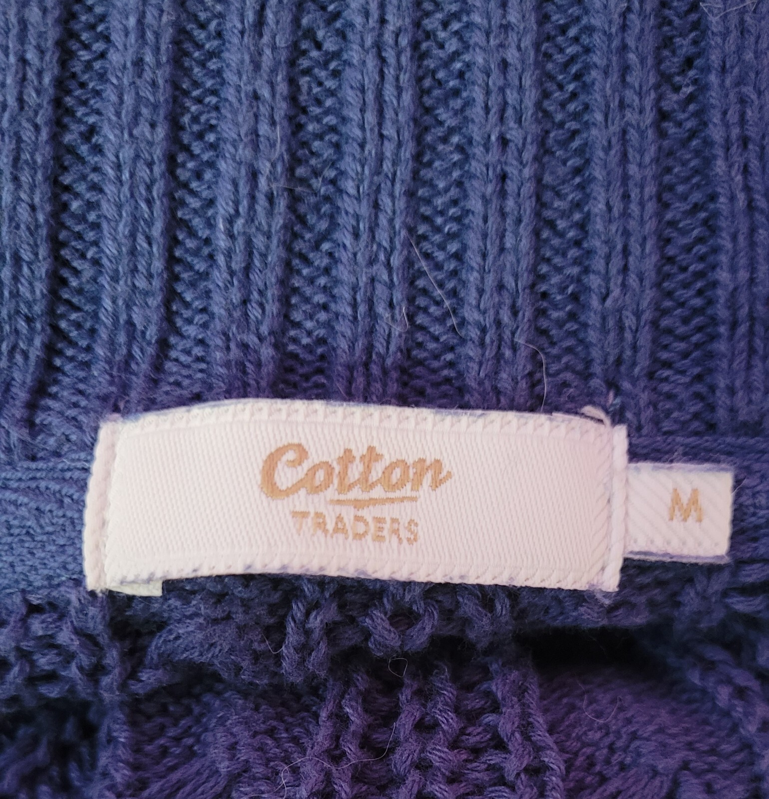COTTON TRADERS Jumper UK-Medium Blue Turtle Neck Cable Knit  Cotton Pre-Owned image 3