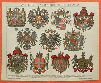 WAPPEN  Preussen Österreich Ungarn Sachsen DR  Kulturstaaten  LITHOGRAPHIE 1895