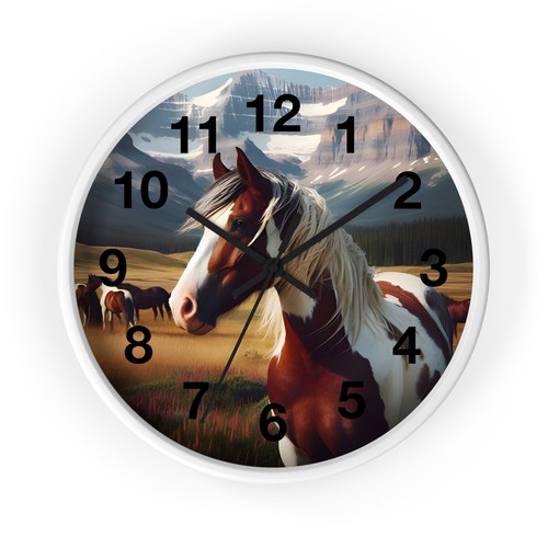 Bemalte wilde Mustang Pferde in der Wildnis Kunst Wanduhr ganz Holzrahmen - Bild 5 von 19
