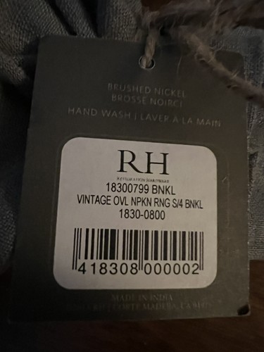 Napkin Rings Restoration Hardware Vintage Oval Total 8 Brushed Nickel - Picture 8 of 8