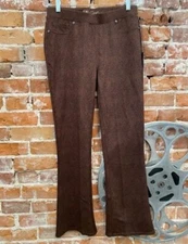 DG2 Diane Gilman Brown Snake Print Pull-On Stretch Ponte Bootcut Pants New