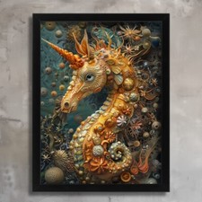Seahorse Wall Art Gold Seahorse Illustration Seahorse Gift Nautical Art Print