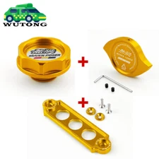 JDM Gold Oil Filler Cap + Radiator Cap Cover + Battery Tie Down For Honda Civic
