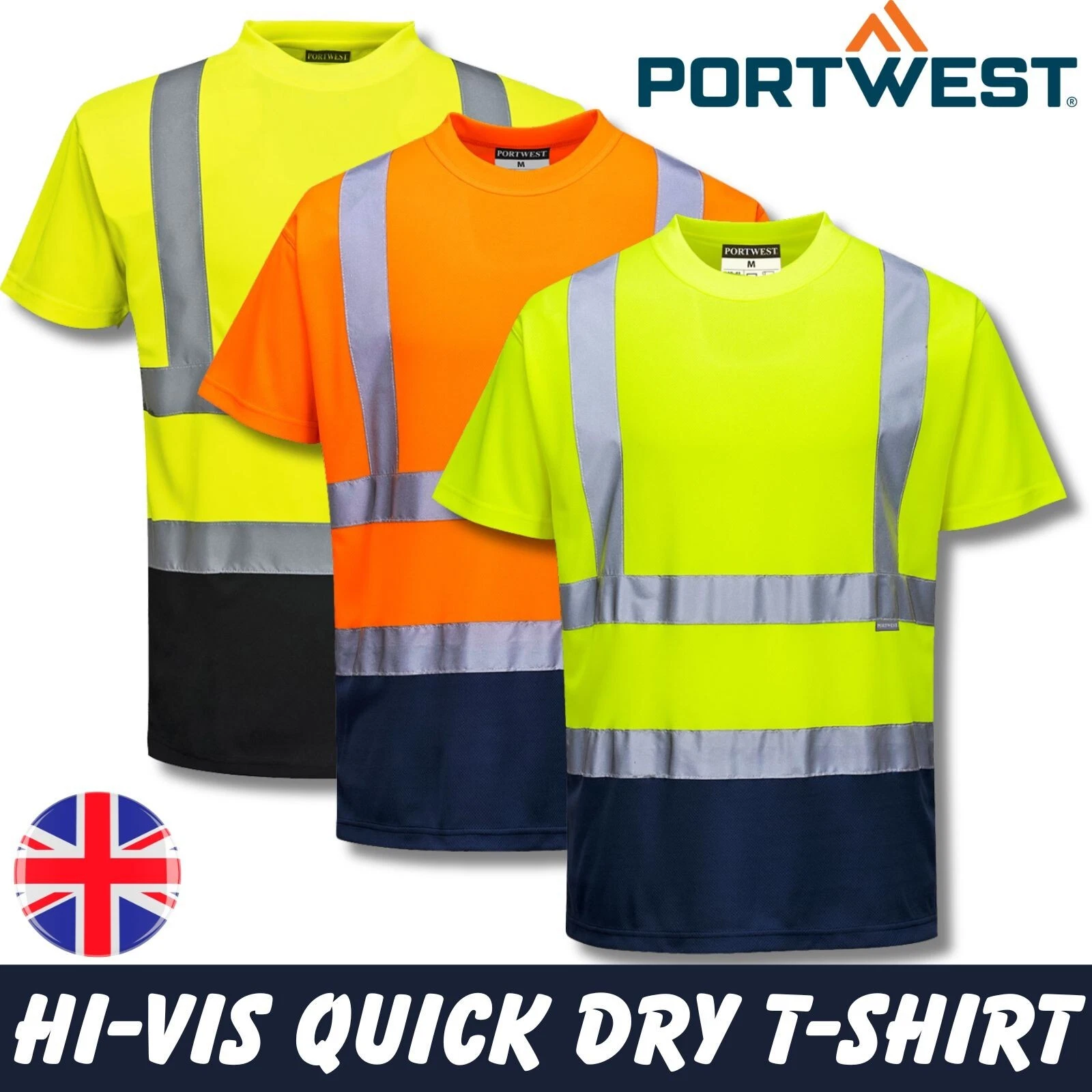 Portwest Contrast Quick Dry T-Shirt Hi Vis Breathable Summer Work Safety UK S378