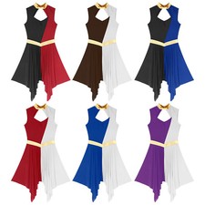 Womens Lyrical Dance Performance Dress Tunic Praise Sleeveless Dancewear Modern