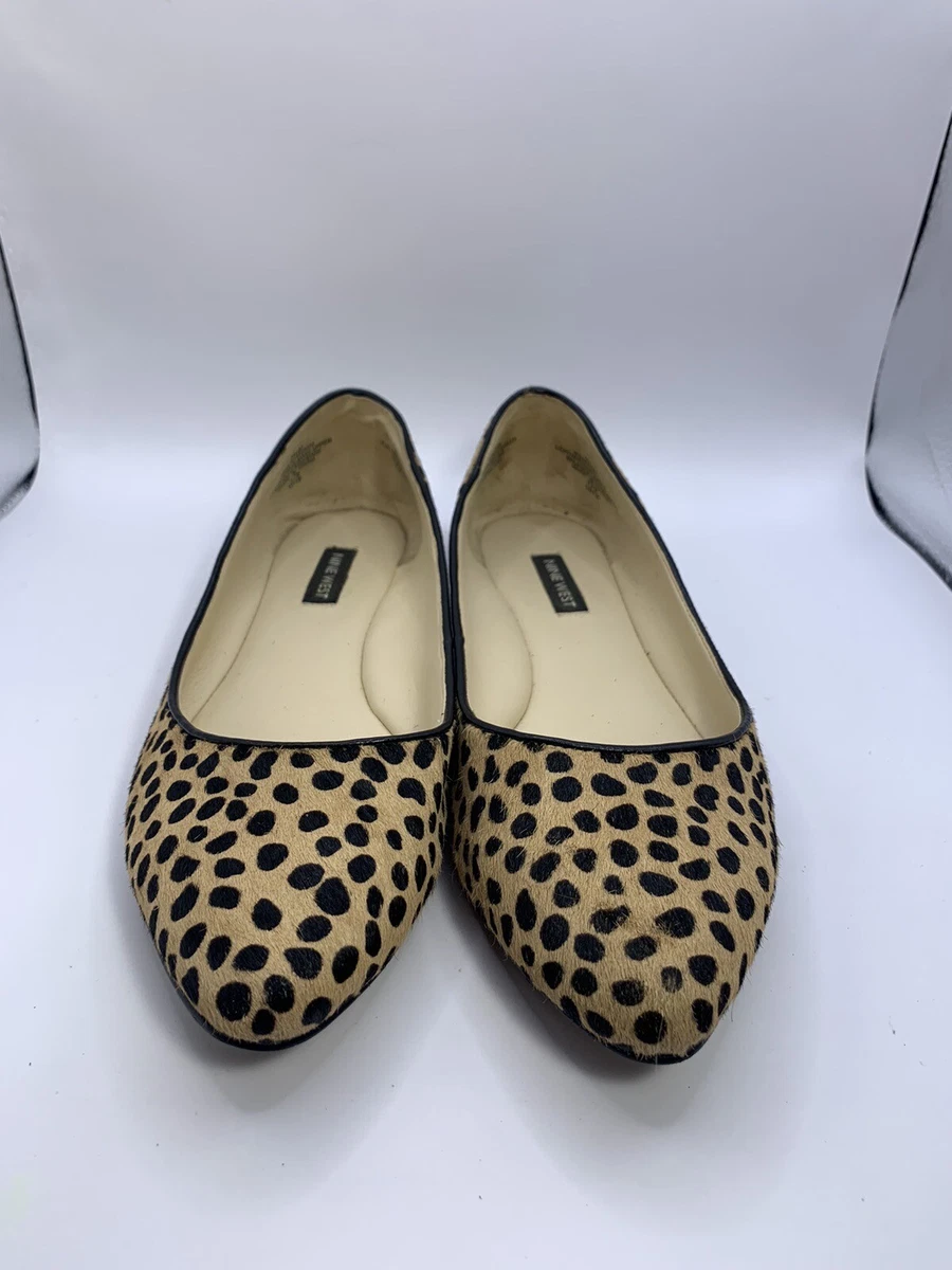 Nine West SpeakUp Leopard Print Calf Hair Point Toe Flats Shoes Women Sz 7.5M