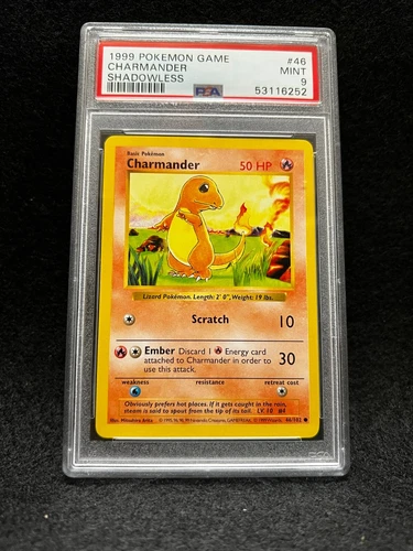 Pokemon CHARMANDER 46/102 (Shadowless) Base Set - PSA 9
