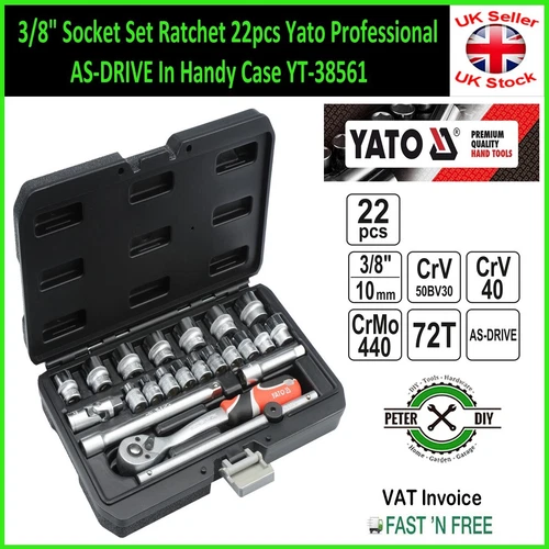 3/8" Socket Set Ratchet 22pcs Yato Professional AS-DRIVE In Handy Case YT-38561
