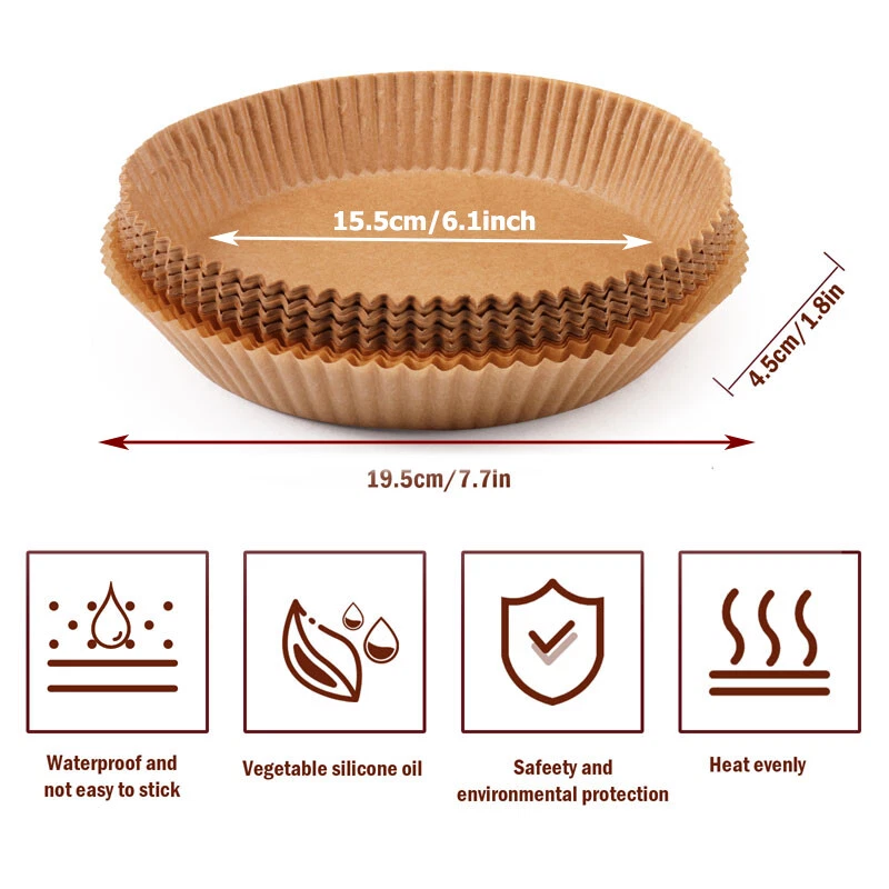 Air Fryer Liners 100/200/400 Pcs Disposable Parchment Paper Liner Non Stick Food Air Fryer Liners 100/200/400 Pcs Disposable Parchment Paper Liner Non Stick Food
