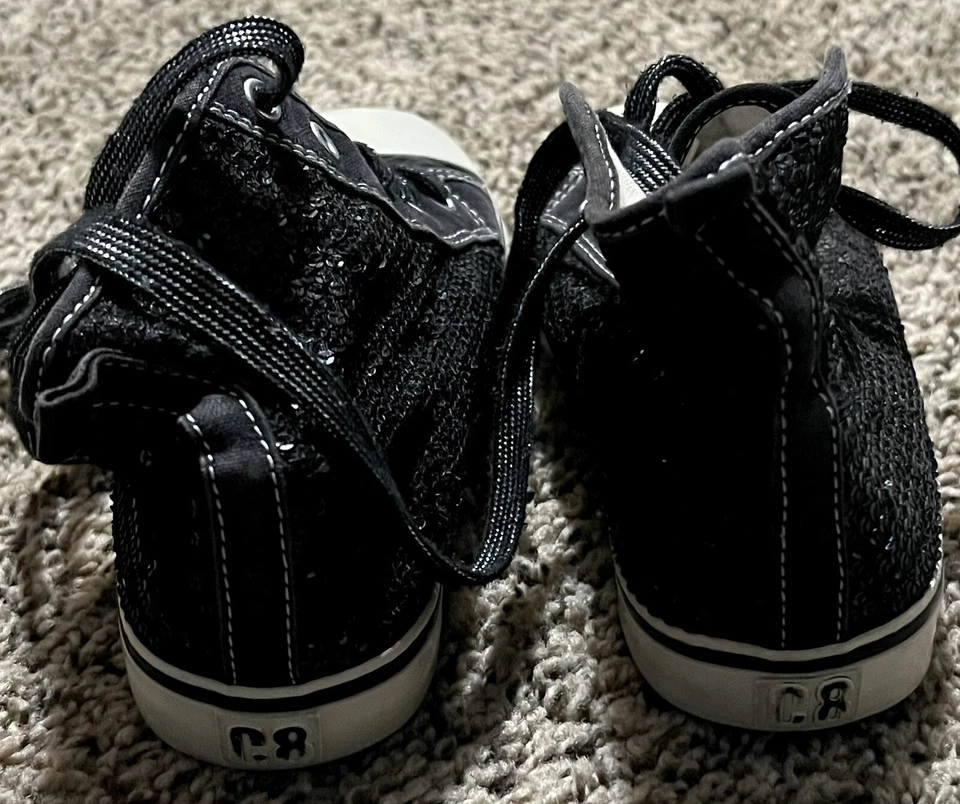 CRAZY8 GYMBOREE GIRLS SIZE 1 HI TOP BLACK SPARKLE SEQUIN DANCE SHOW SNEAKERS - Image 4 of 4