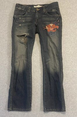 Levi's Women's 504 Slouch Straight Embroidered Flower Faded 11M Blue Jeans