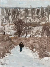 Original art landscape oil painting on canvas  Up the Hill  11,8*15,7