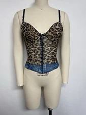 Vtg Roberto Cavalli Blue Leopard Print Corset Top 44 L