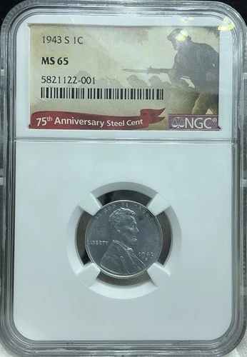 1943-S Lincoln Steel Cent MS-65 NGC 75th Anniversary Label